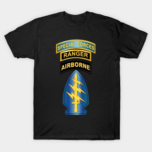 Airborne - SF SSI - SF Tab - Ranger Tab T-Shirt by twix123844